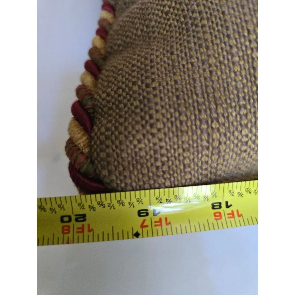 Gold & Red Jacquard Throw Pillow With Braided Trim‎ 35